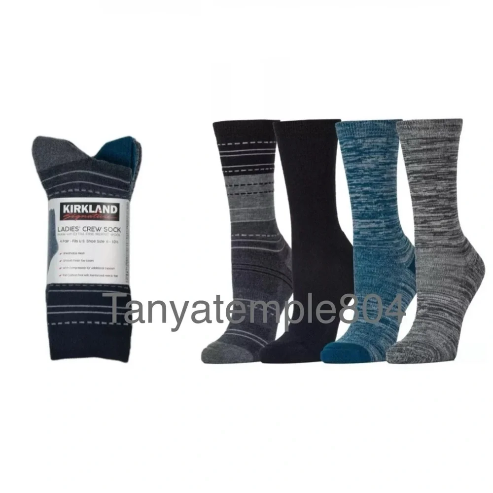 Ladies' Kirkland Signature Extra-Fine Merino Wool Blend Crew Sock, 4pair